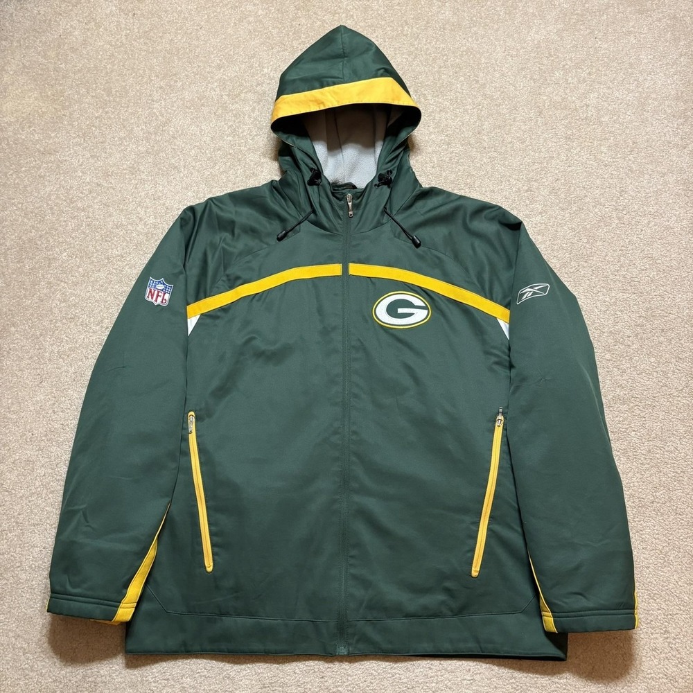 Green Bay Packers Jacket Mens Large Green NFL Football Reebok‎ Hooded Fleece